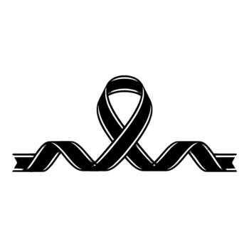 un simbólico cinta con Delgado blanco plateado rayas graciosamente bucles y fluye horizontalmente a través de un llanura ligero gris antecedentes representando luto y remembranza vector