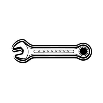 A representation of a dual ended combination wrench in a stylized minimalist art style isolated vector