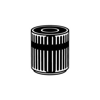 Stylized illustration of a cylindrical object with vertical ribbed texture and a central grey band isolated vector