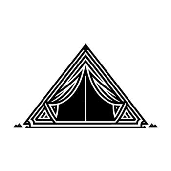 geométrico ilustración de un estilizado triangular cámping tienda con un abierto Entrada y decorativo estampado líneas vector