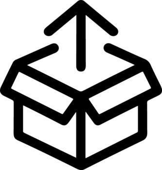 Simple line icon of an open box with an upload arrow. vector