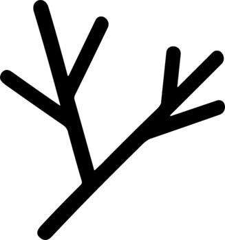 Simple black line art icon of a forked tree branch. vector