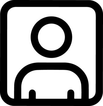 Simple black line art user profile icon in a rounded square frame. vector