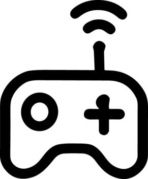 inalámbrico juego controlador icono en negro y blanco línea Arte. vector