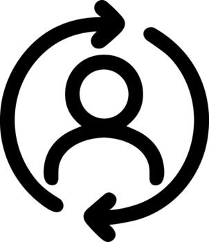 User profile refresh icon with circular arrows symbol. vector