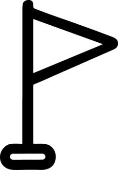 Simple black line art icon of a triangular flag on a pole. vector