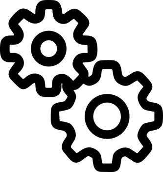 Simple black line icon of two interlocking gears working together. vector