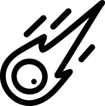 Simple black line icon of a falling meteor asteroid. vector