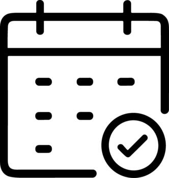 minimalista calendario icono con un confirmación marca de verificación símbolo. vector