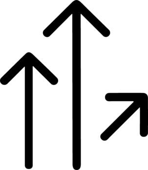 Set of three simple black arrows pointing upwards and to the right. vector