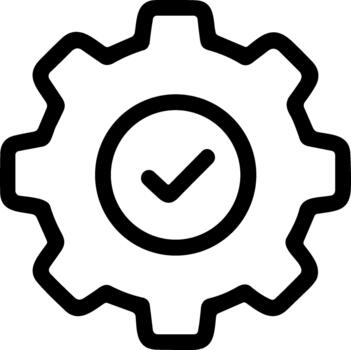 Gear icon with a checkmark symbolizing successful execution. vector