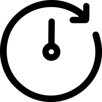 Minimalist black clock icon with a circular refresh arrow. vector
