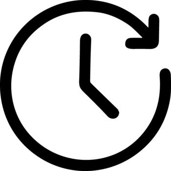 Minimalist clock and arrow icon representing history or duration. vector