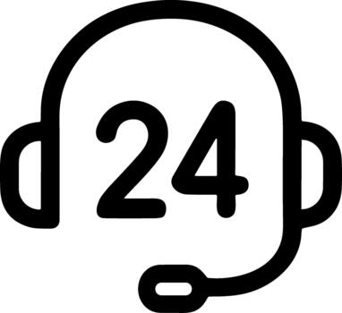 Black line icon representing 24 hour customer support service. vector