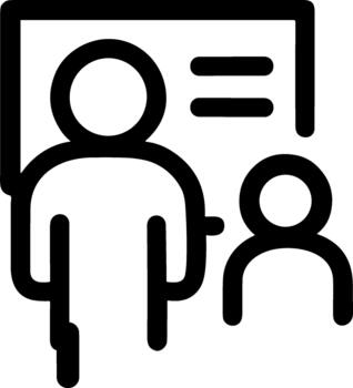 sencillo línea icono de un profesor y estudiante en un salón de clases ajuste. vector