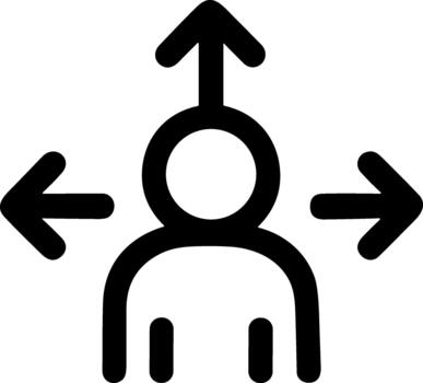 persona con flechas representando opciones y múltiple direcciones icono. vector