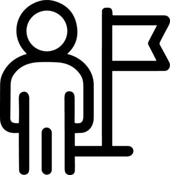 Simple line icon of a person standing with a flag. vector