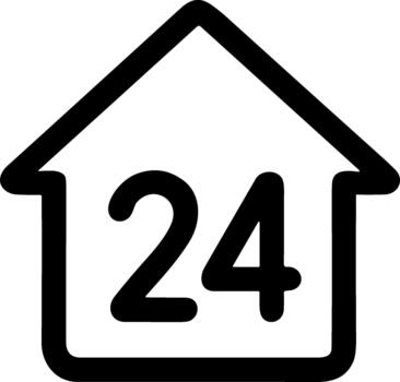 sencillo línea icono de un casa con el número 24 adentro. vector