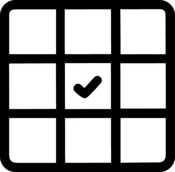 cuadrícula icono con un marca de verificación en el centrar cuadrado. vector