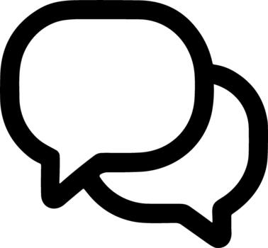 Simple black line icon of two overlapping speech bubbles outline vector