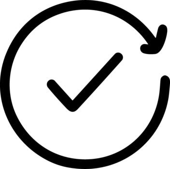 Continuous update success icon with checkmark and circular arrow. vector