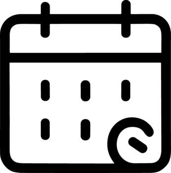 Simple black line icon of a calendar with a clock symbol. vector
