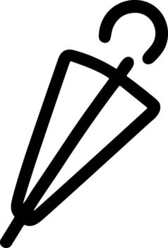 Simple line art icon of a closed umbrella with a hook handle. vector