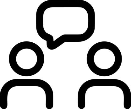 Line Art Two-Person Interaction Icon with Elevated Speech Bubble Representing Messaging, Feedback, and Social Dialogue vector