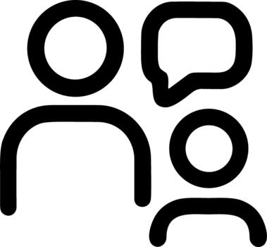 Minimalist Two-Person Communication Icon with Speech Bubble Representing Conversation, Discussion, and Social Interaction vector