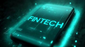 lysande fintech text på trogen digital skärm med data strömmar. video