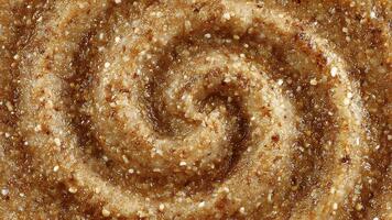 makro virvla runt av nöt Smör textur med mycket liten bitar och virvla runt mönster. video
