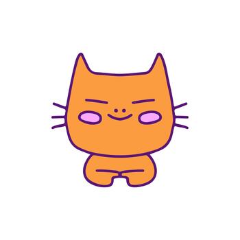 Whimsical orange cartoon cat illustration with a playful smirk, featuring a simple flat design and charming minimalistic style for digital and print media vector