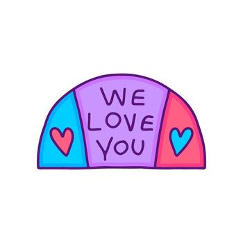 Hand-drawn rainbow arc with hearts and the phrase 'We Love You' in a playful font, perfect for expressing affection and support vector