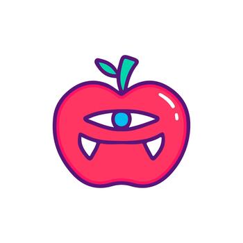 Cute Cartoon Vampire Apple with One Eye and Fangs, A Whimsical and Playful Design for Halloween and Beyond vector