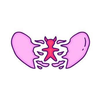 Heartbreak Unleashed A striking illustration of a broken pink heart, revealing a mischievous red devil symbolizing destructive temptation, emotional conflict, and the darker side of relationships vector