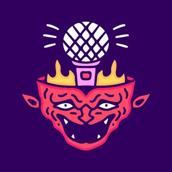 Mind microphone A devilish character with a burning intellect and a passion for expressing thoughts through broadcasting vector