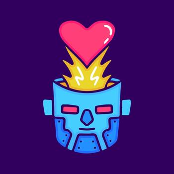 Robot Heart A Cartoon Robot with Overflowing Affection vector