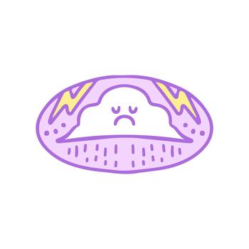 Cloudy Weather Illustration of a Sad Cloud with Rain and Lightning vector