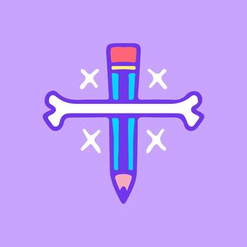 Creative Pencil and Bone Symbol with Sparkles on a Purple Background - Graphic Design Element vector
