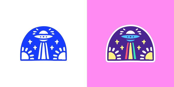 Whimsical UFO Illustration with Colorful Beams and Celestial Elements vector