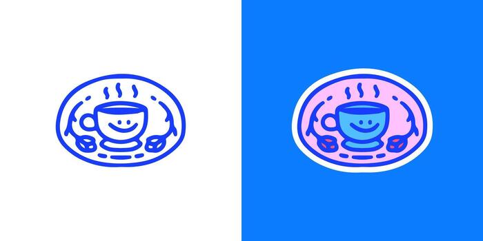 Cheerful coffee cup illustration badge design, perfect for cafe branding, beverage promotions, or as a fun digital asset, featuring a smiling face and steam for an inviting graphic element vector