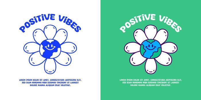 Positive Vibes Earth Flower Groovy Design for Optimism vector