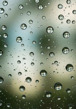 Abstract macro shot featuring raindrops on a window surface with blurred background creating a textured and reflective pattern design for wallpaper or backdrop photo