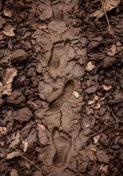 Barefoot Trail Through Moist Earth Exploring Nature and Finding Your Way Along a Muddy Path Connecting with the Ground photo