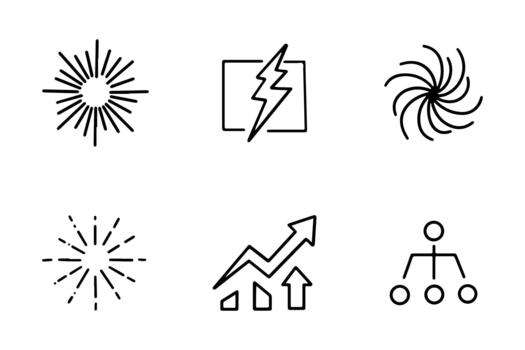 conjunto de contorno negocio y resumen íconos me gusta brillar, iluminación, y crecimiento gráfico vector
