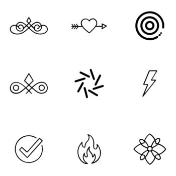 conjunto de nueve clasificado contorno íconos para negocio, objetivo, amar, y resumen símbolos vector