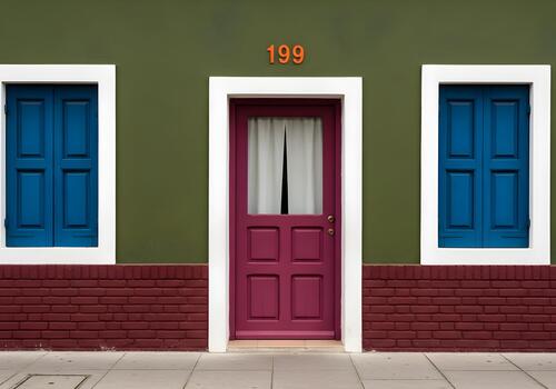 Colorful Facade with Striking Door and Window Design Creating a Unique Architectural Aesthetic and Adding Character to the Urban Landscape and Captivating Architectural Details photo