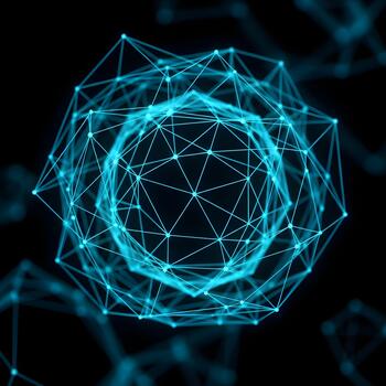 Futuristic technology network of interconnected nodes and lines representing artificial intelligence and big data processing in a modern world concept with blue glow photo