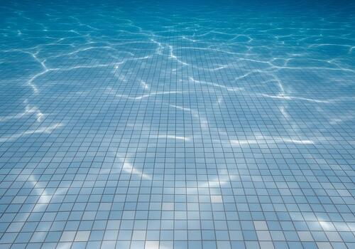 Underwater Serenity Captivating View of Swimming Pool Bottom with Light Refractions Creating a Tranquil and Relaxing Atmosphere Offering a Sense of Calm and Escape Perfect for Summer Vacation Themes photo