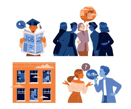 Mass Emigration with People Characters Adapting and Settling in New Country Set vector